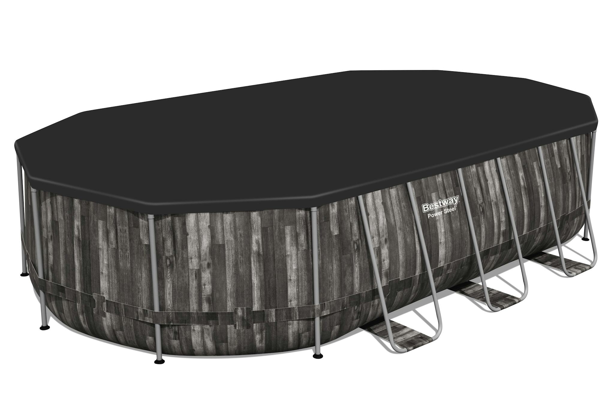 Bovengronds zwembad Power Steel bovengrondse ovale set van 610x366x122 cm donker houteffect Bestway 6