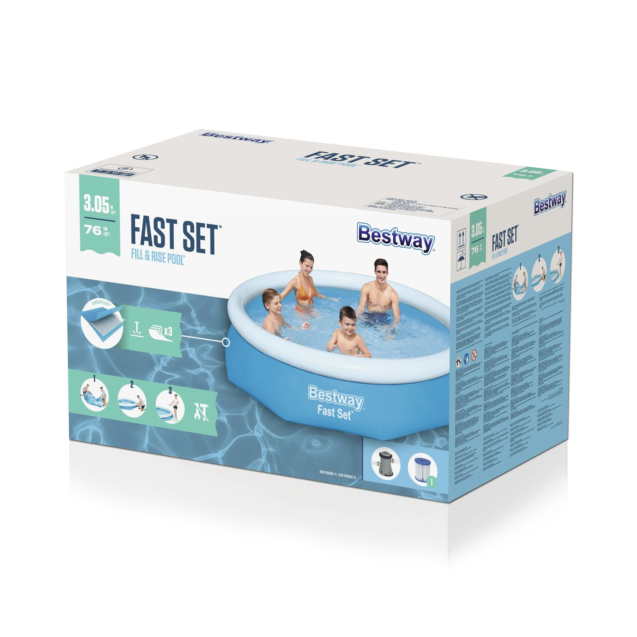 Bovengronds zwembad Fast Set bovengrondse ronde opblaasbare set van 305x76 cm blauw Bestway 7