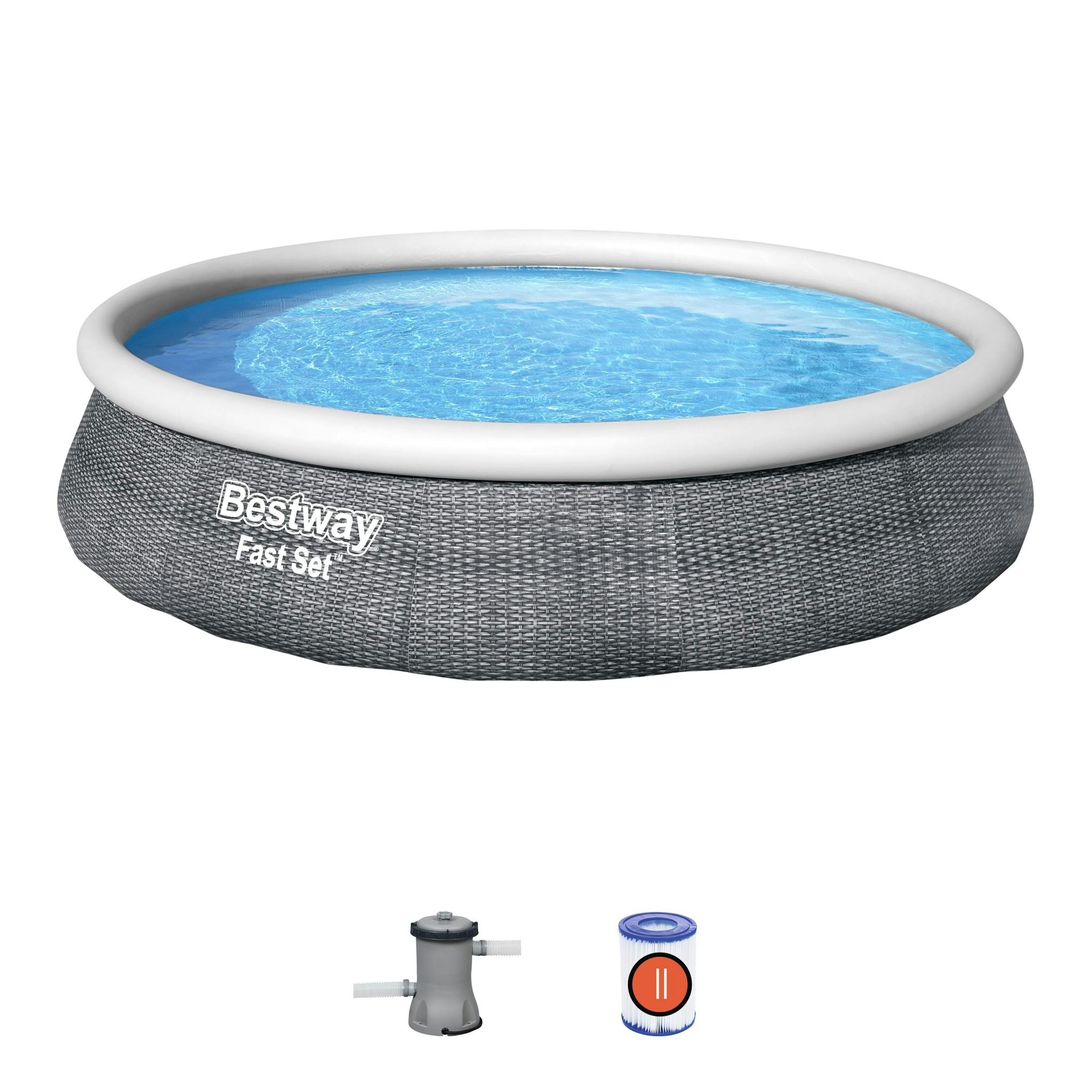 Bovengronds zwembad Fast Set grijze bovengrondse ronde opblaasbare set van 396x84 cm Bestway 2