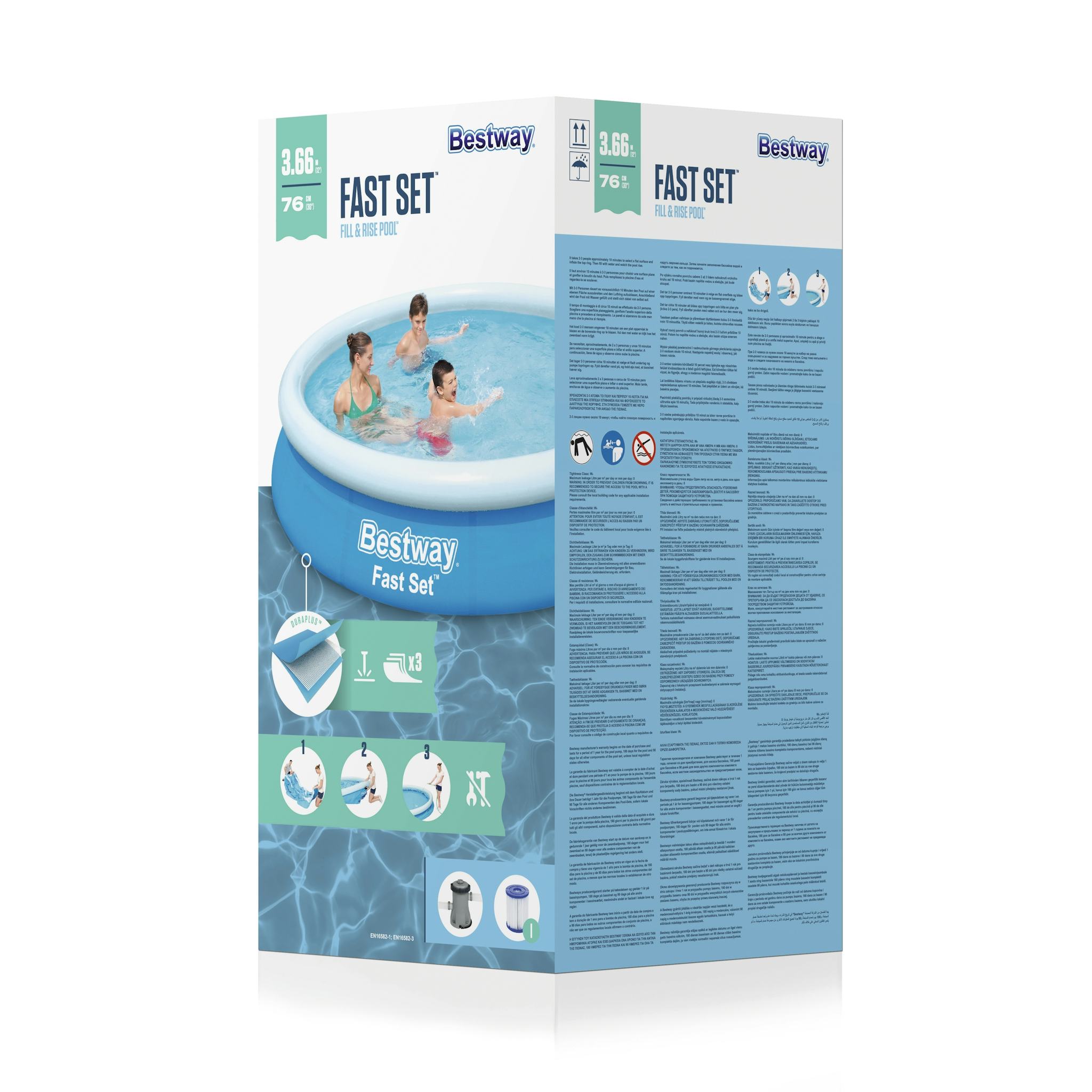 Bovengronds zwembad Fast Set bovengrondse ronde opblaasbare set van 366x76 cm blauw Bestway 6
