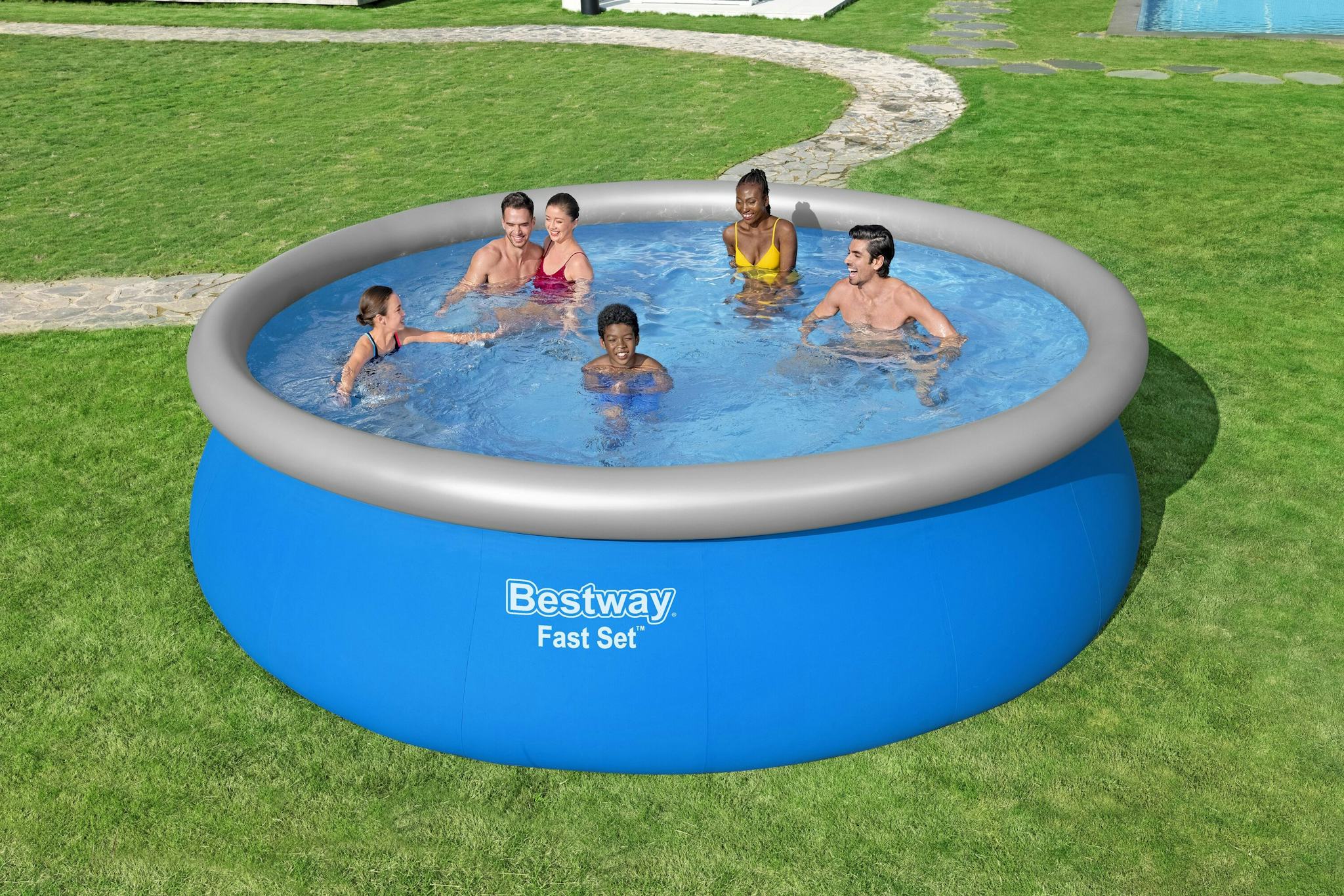 Bovengronds zwembad Fast Set bovengrondse ronde opblaasbare set van 457x122 cm blauw Bestway 5