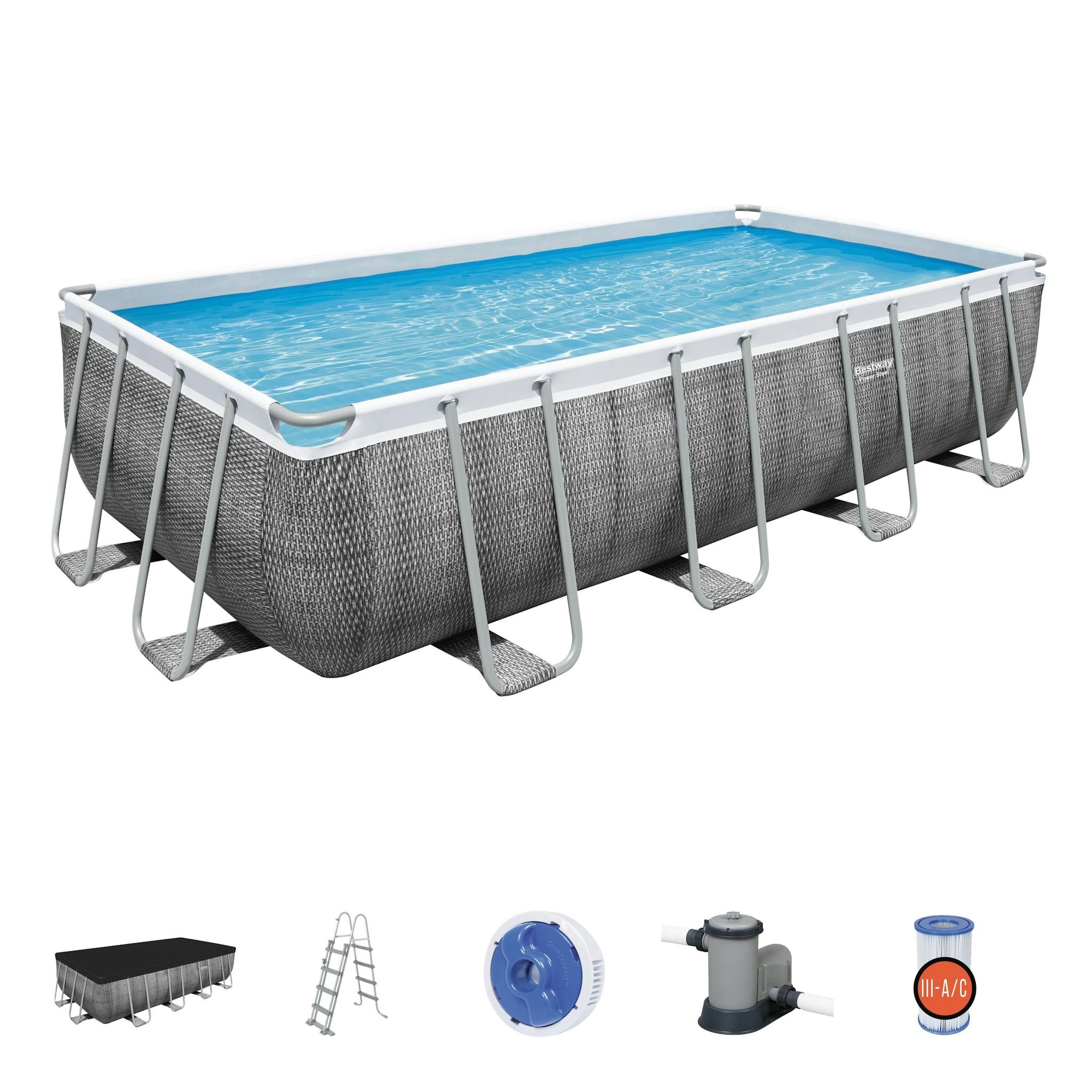 Bovengronds zwembad Power Steel bovengrondse rechthoekige set van 549x274x122 cm donkergrijs rotaneffect Bestway 2