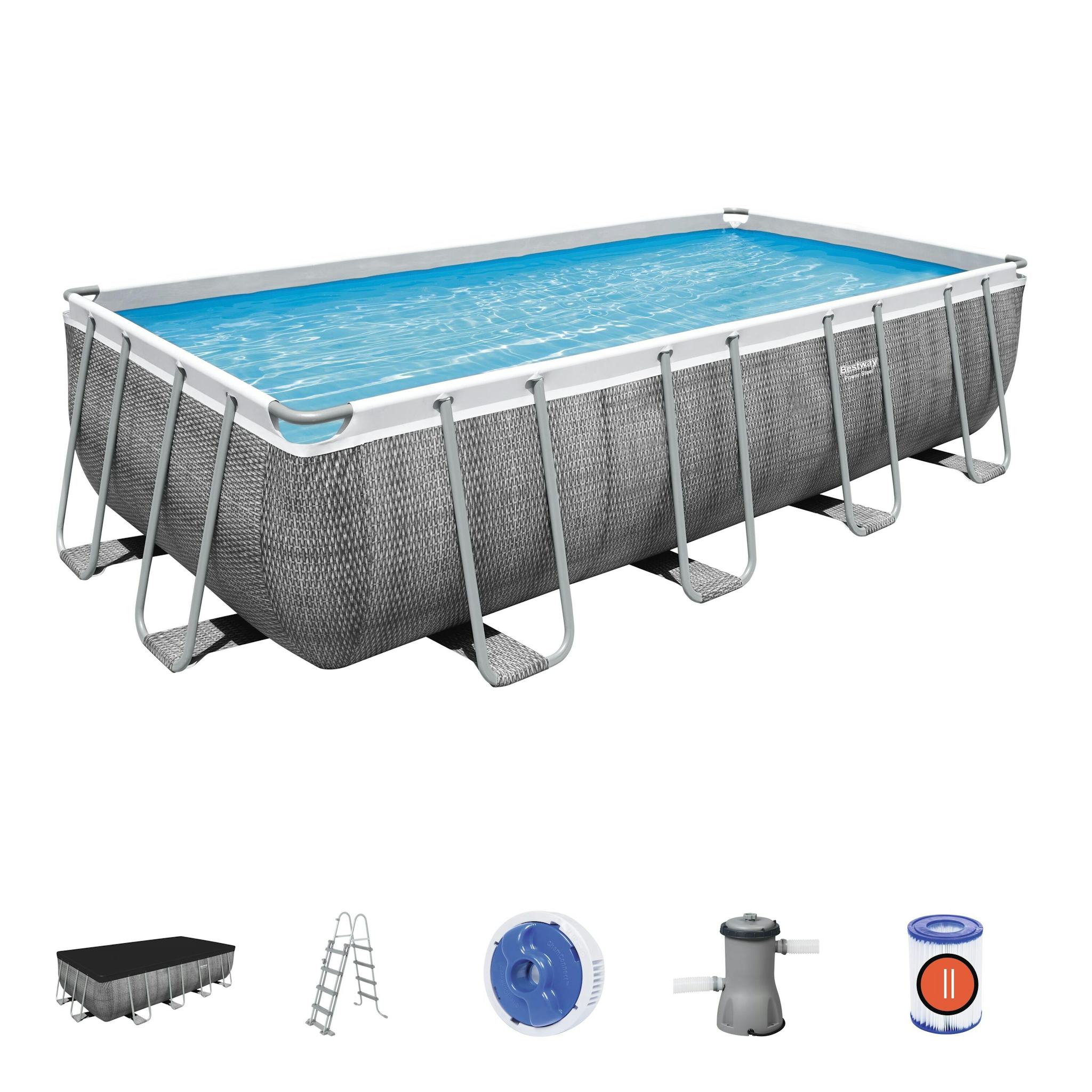 Bovengronds zwembad Power Steel bovengrondse rechthoekige set van 488x244x122 cm donkergrijs rotaneffect Bestway 2