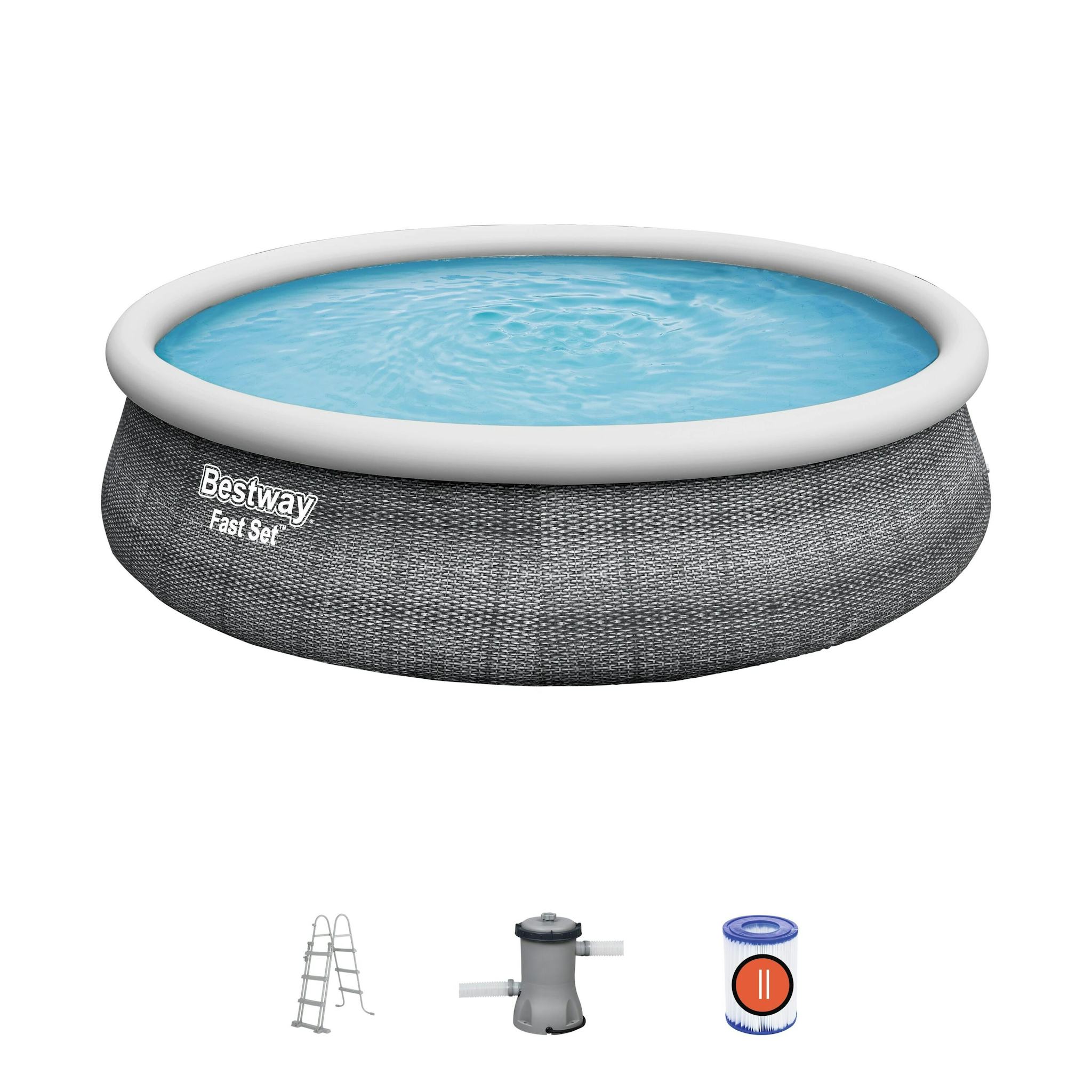 Bovengronds zwembad Fast Set grijze bovengrondse ronde opblaasbare set van 457x107 cm Bestway 2
