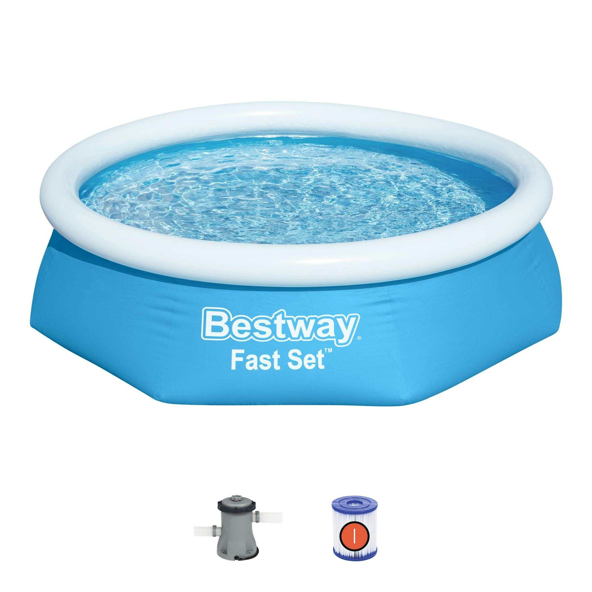 Bovengronds zwembad Fast Set bovengrondse ronde opblaasbare set van 244x61 cm blauw Bestway 2