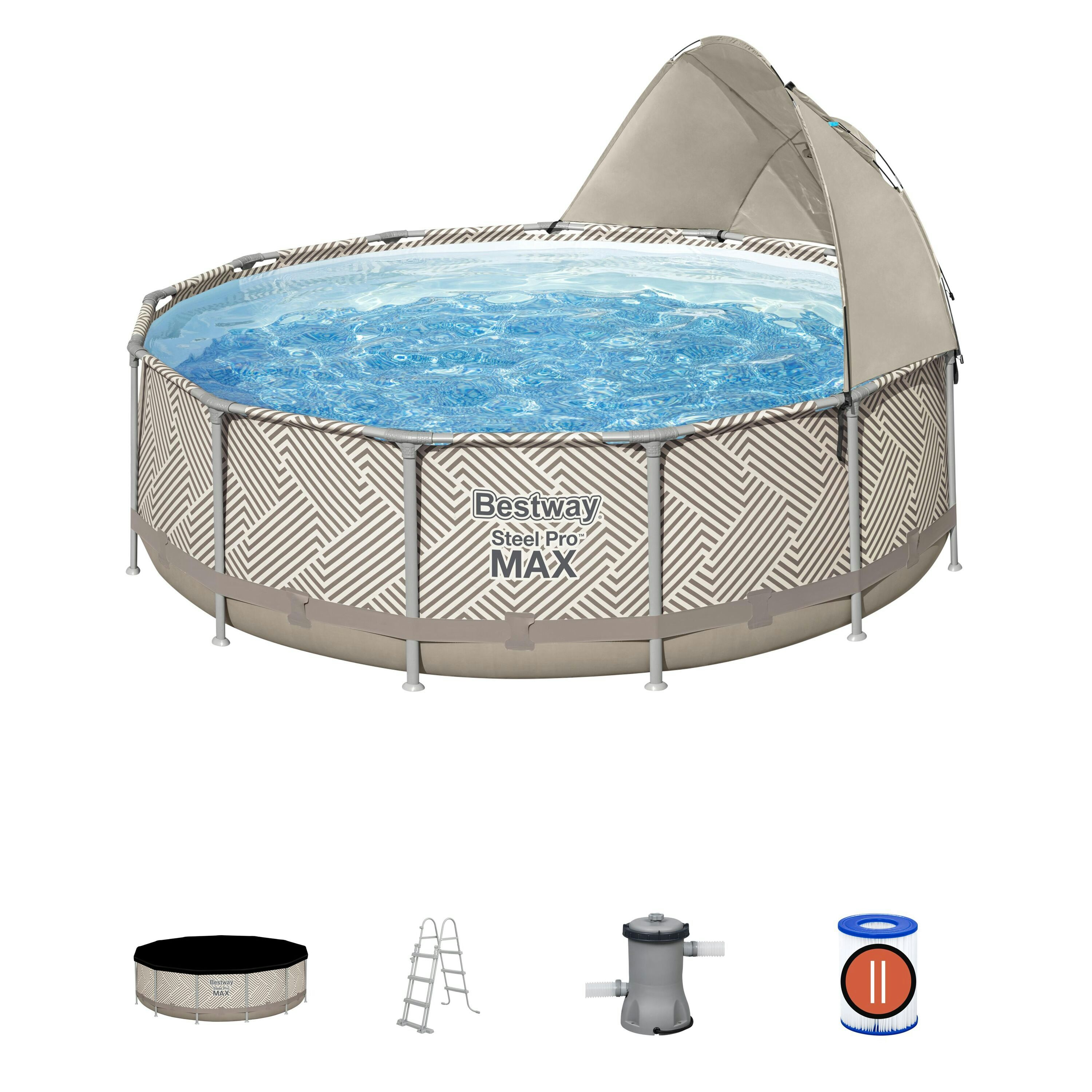 Bovengronds zwembad Steel Pro MAX bovengronds zwembad met zonnezeil van 396x107 cm Bestway 1