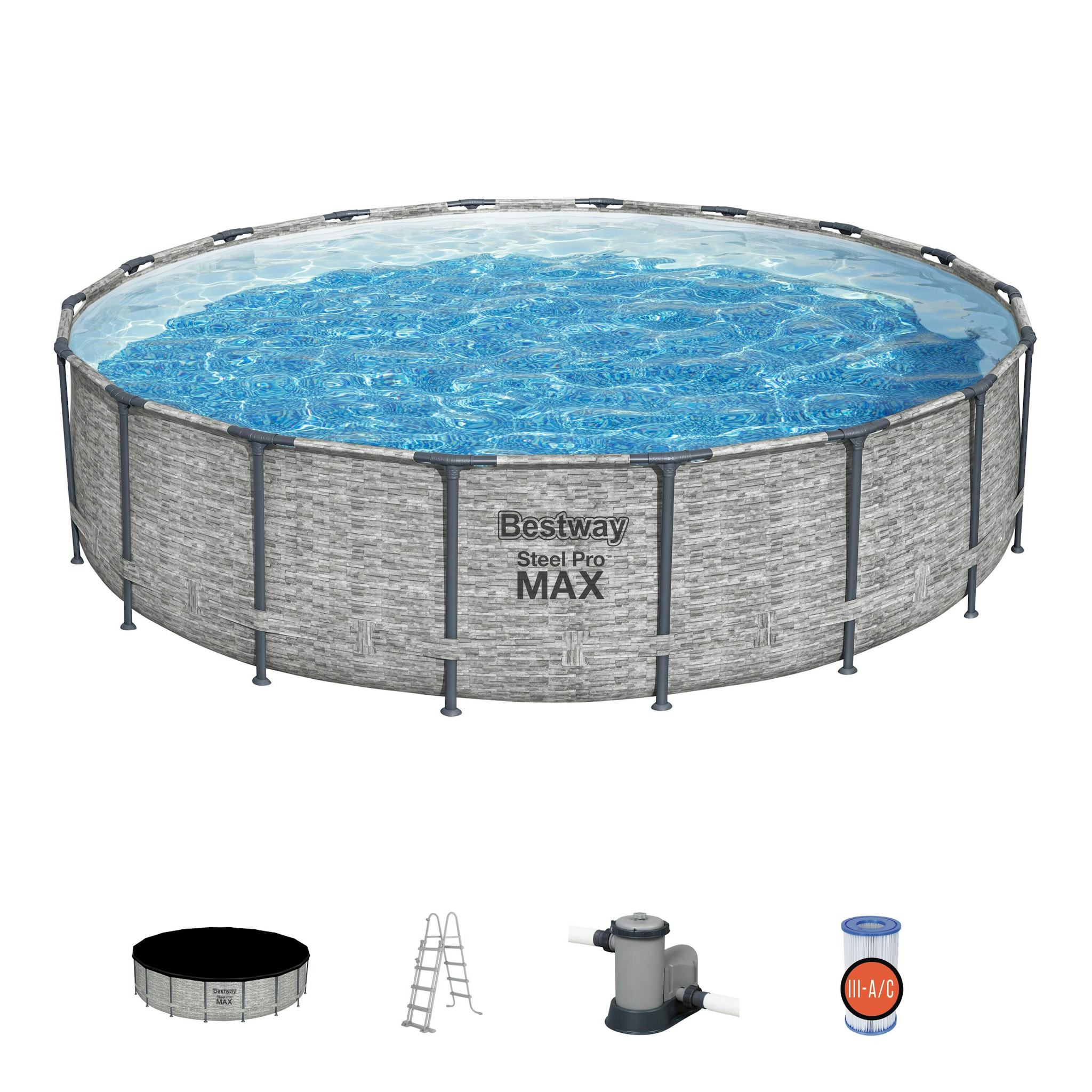 Bovengronds zwembad Steel Pro MAX bovengrondse ronde set van 549x122 cm steenmotief Bestway 2