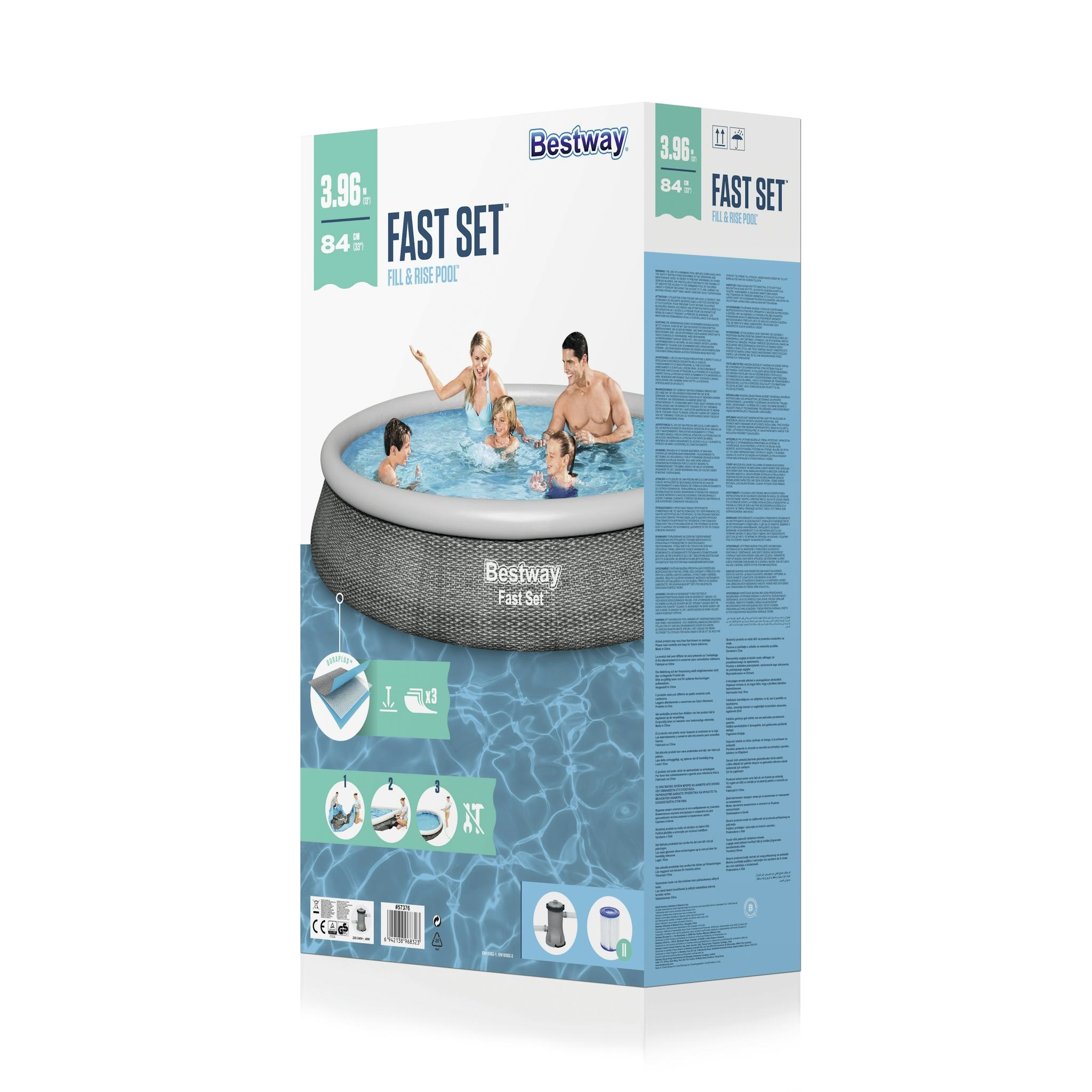 Bovengronds zwembad Fast Set grijze bovengrondse ronde opblaasbare set van 396x84 cm Bestway 6