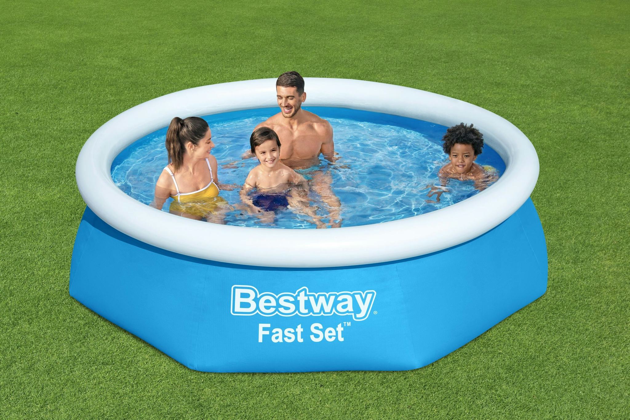 Bovengronds zwembad Fast Set bovengrondse ronde opblaasbare set van 244x61 cm blauw Bestway 3