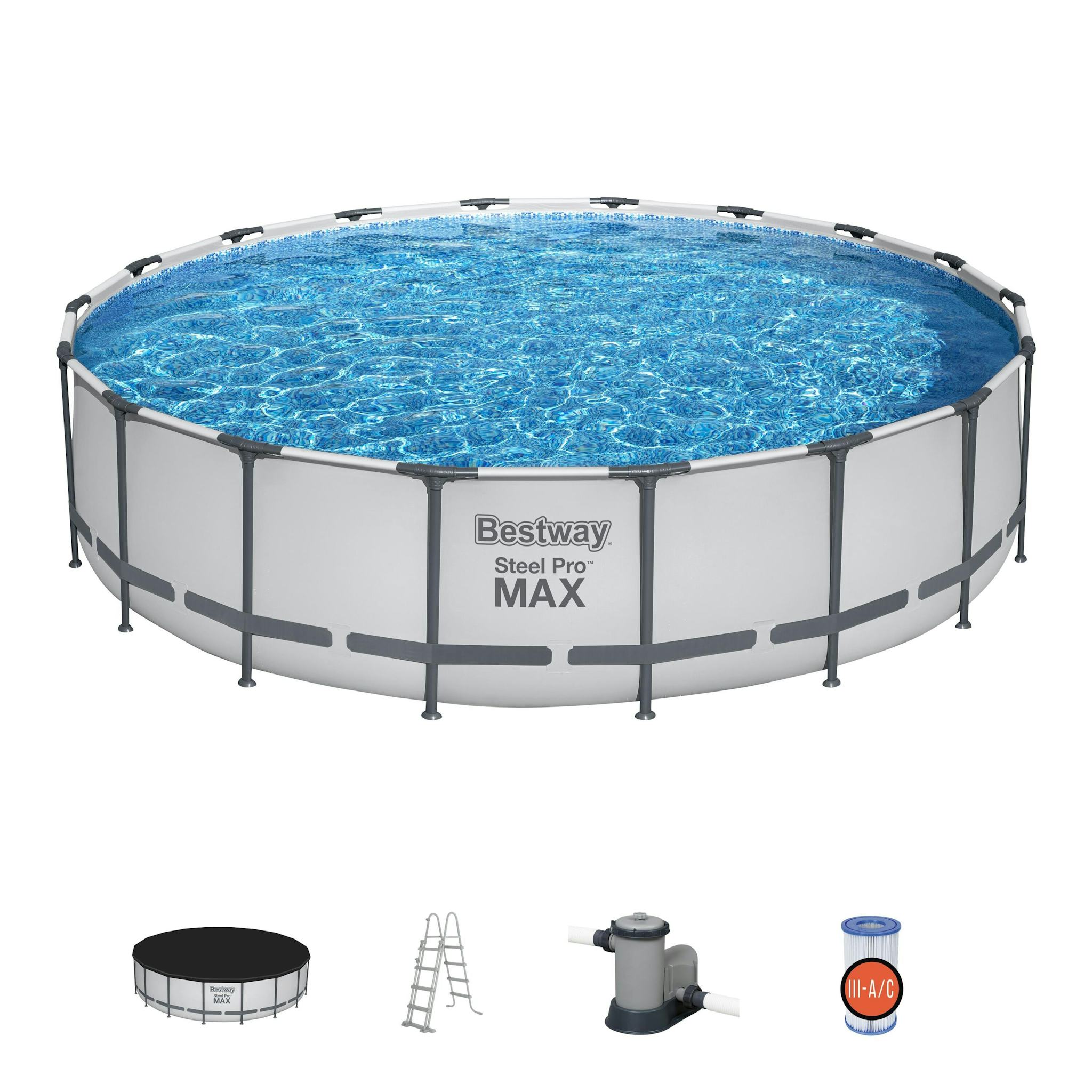 Bovengronds zwembad Steel Pro MAX bovengronds rond set van 549x122 cm lichtgrijs Bestway 2