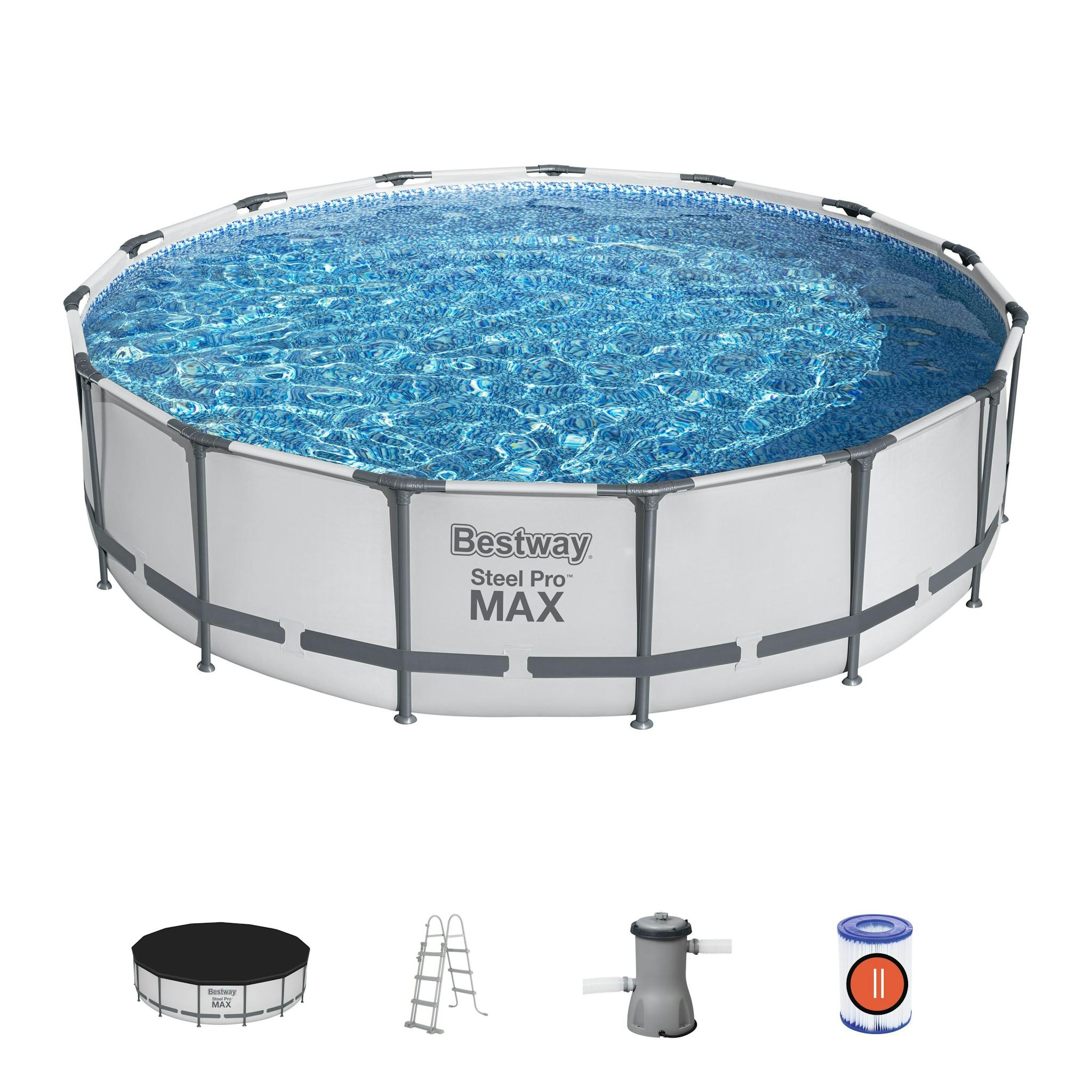 Bovengronds zwembad Steel Pro MAX bovengronds rond set van 457x107 cm lichtgrijs Bestway 2