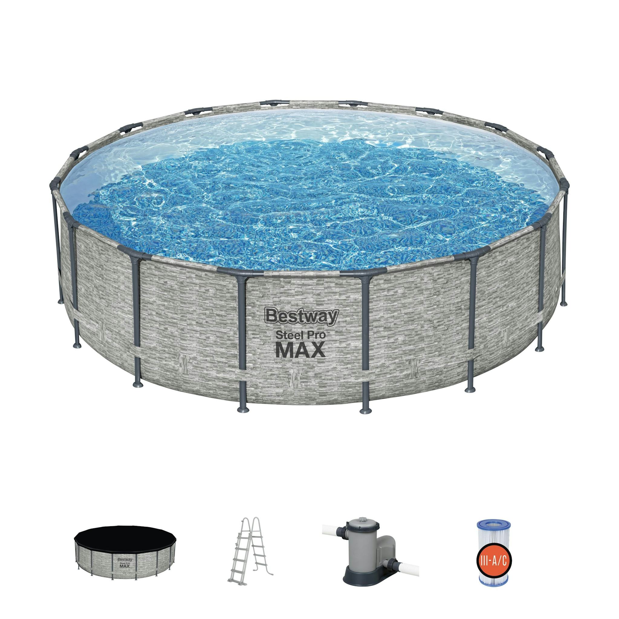 Bovengronds zwembad Steel Pro MAX bovengrondse set van 488x122 cm steenmotief Bestway 2